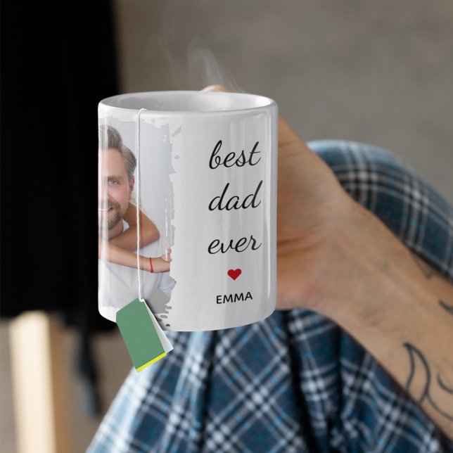Caneca Two Photo Images l Best Dad Ever Cute Red Heart  (Criador carregado)