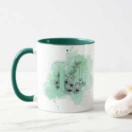 Caneca U Monograma com Cor de Água Inicial Botânica Verde