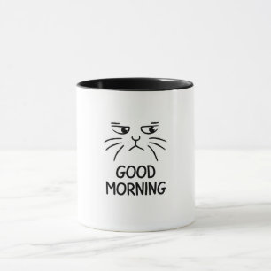 Caneca Um adesivo de um gato fofo dizendo "Bom dia"