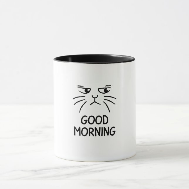 Caneca Um adesivo de um gato fofo dizendo "Bom dia" (Centro)