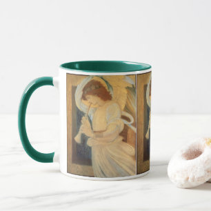 Caneca Um Anjo Tocando uma Flauta de Bisel por Burne Jone