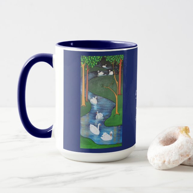 Caneca Um Bando de Sete Cisnes a Nadar (Com Donut)