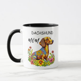 Caneca Um belo cartoon AI Dachshund Mãe