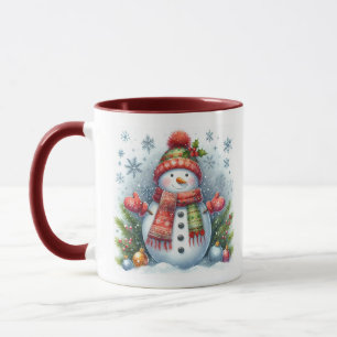 Caneca Um boneco de neve de Natal num Frio e Neve
