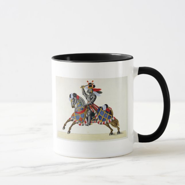 Caneca Um cavaleiro em um competiam, placa 'de uma (Direita)