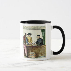 Caneca Um comerciante judaico com dois clientes