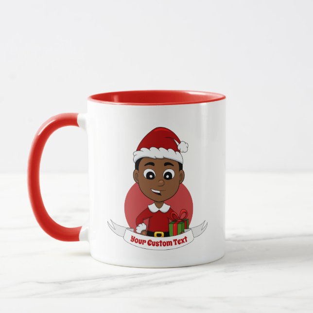 Caneca Um desenho animado de um menino de Natal afro-amer (Esquerda)