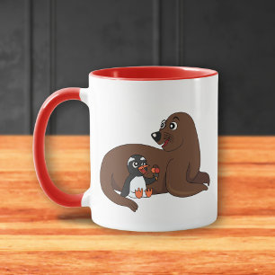 Caneca Um desenho animado de uma foca amigável e um pingu