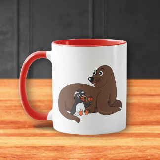 Caneca Um desenho animado de uma foca amigável e um pingu