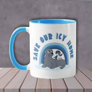 Caneca Um desenho animado de uma foca e um pinguim "Salve