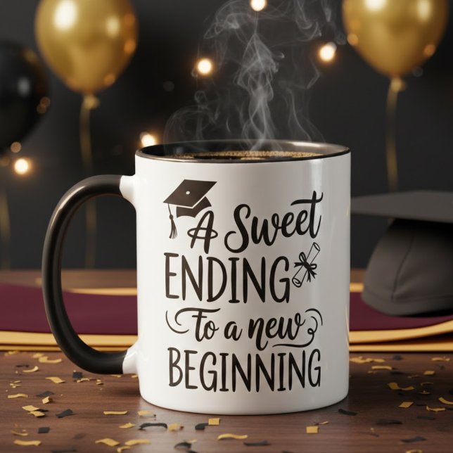 Caneca Um Final Doce para uma Nova Graduação Início Citaç (Criador carregado)
