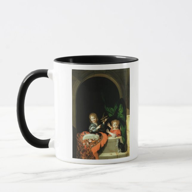 Caneca Um gato que olha dois meninos (Esquerda)