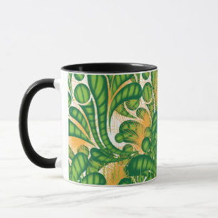 Caneca Um padrão artístico verde e dourado representando