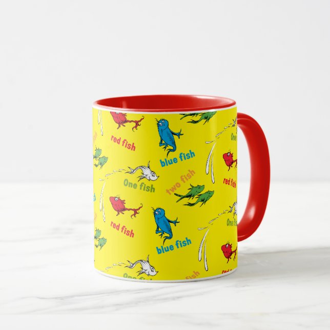 Caneca Um Peixe Dois Peixes Padrão Amarelo (Frente Esquerda)