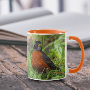 Caneca Um Robin Americano curioso e esperançoso