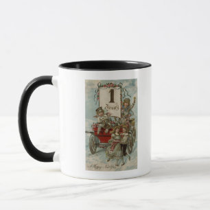 Caneca Um YearKids novo feliz em torno de um vagão