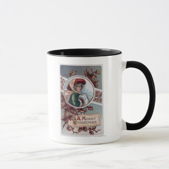 Caneca Uma Feliz de NatalKid na Roupa de inverno (Direita)