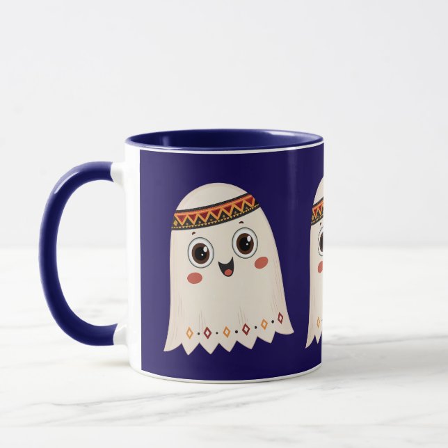Caneca Uma ilustração de um fantasma bonito com um sorris (Esquerda)