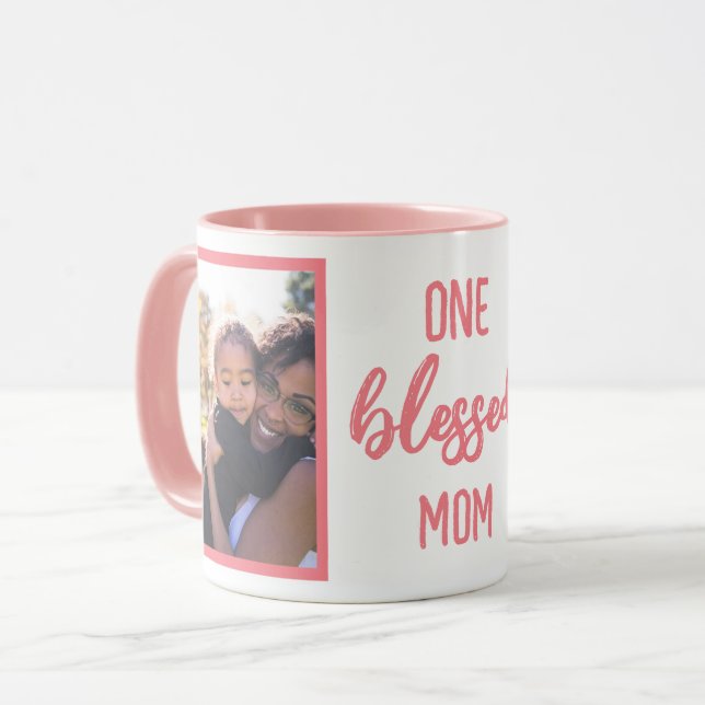 Caneca Uma Mãe Abençoada | Foto Personalizada do Dia das  (Frente Esquerda)