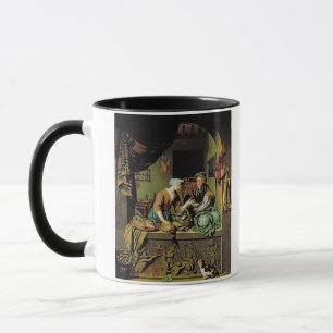 Caneca Uma mulher e um Peddler dos peixes, 1713 (óleo no