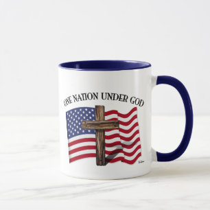 Caneca Uma nação sob o deus com cruz áspera e bandeira