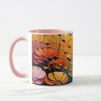 Caneca Uma pintura de flores, pôr do sol no fundo