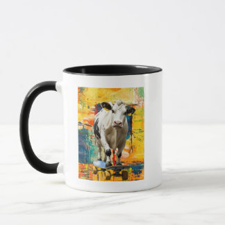 Caneca Uma Vaca Patinando Contra um Fundo de Pintura