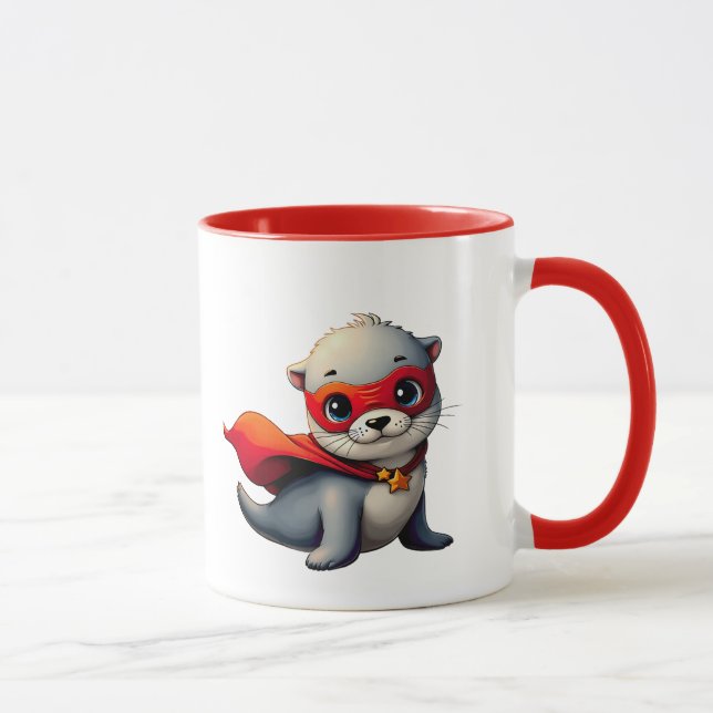 Caneca Un adorable bébé loutre super-héros. (Direita)