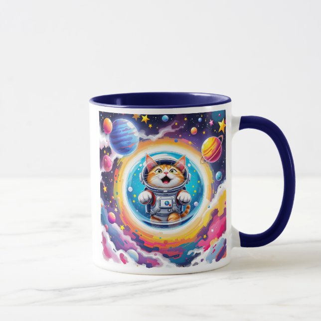 Caneca Un chat astronaute flottant dans l’espace. (Direita)