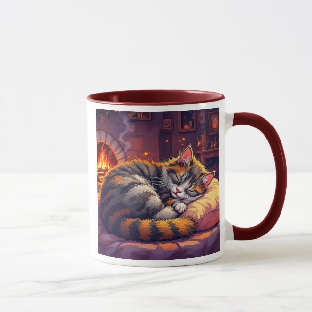 Caneca Un chat gris endormi dans un salon cosy. (Direita)