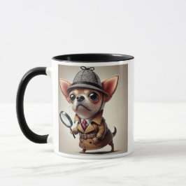 Caneca Un chien chihuahua détective à la loupe. 