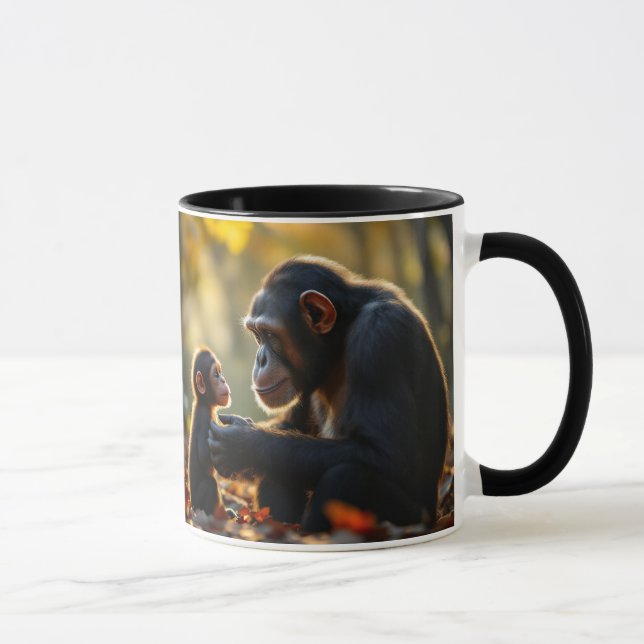Caneca Un chimpanzé regarde avec amour son bébé. (Direita)