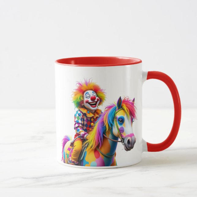 Caneca Un clown et son cheval aux multicolores. (Direita)
