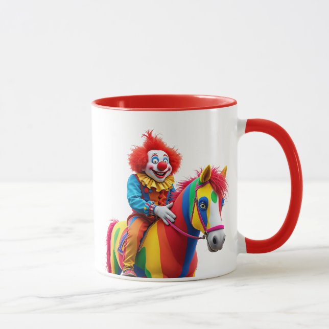 Caneca Un clown rigolo sur son cheval. (Direita)
