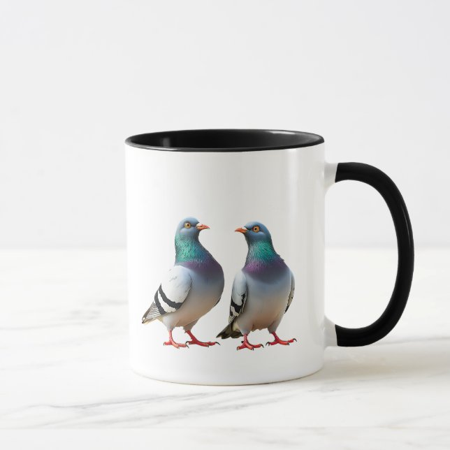 Caneca Un couple de pigeon se promènent en ville. (Direita)