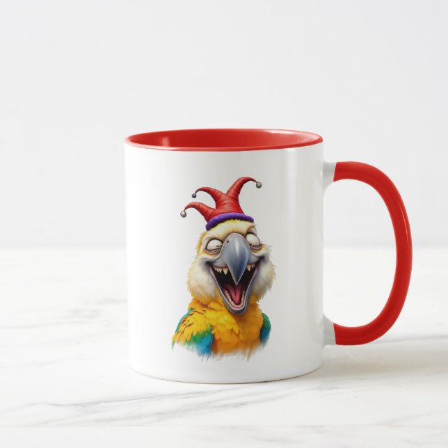 Caneca Un drôle de perroquet mort de rire. (Direita)