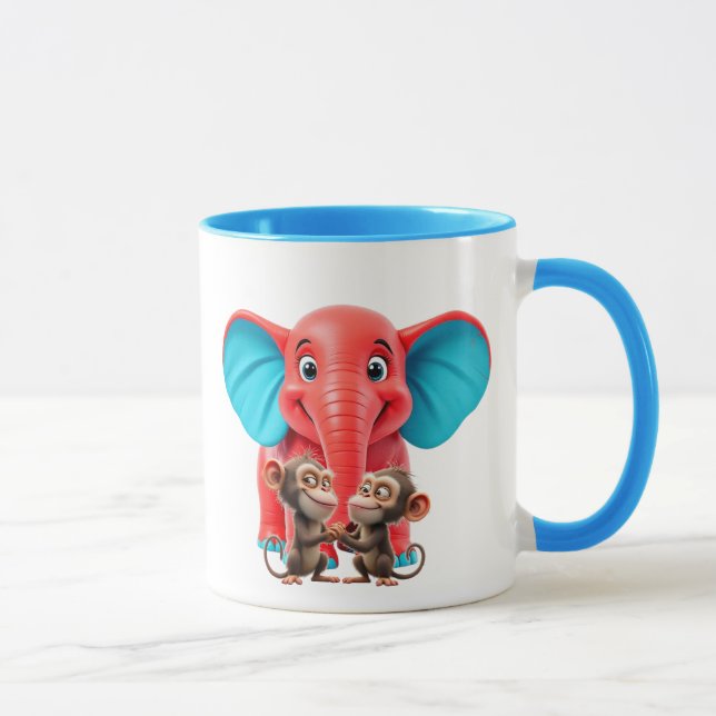 Caneca Un éléphanteau rigolo et ses amis singes. (Direita)