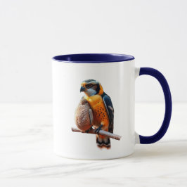 Caneca Un faucon aux couleurs vives sur une branche.