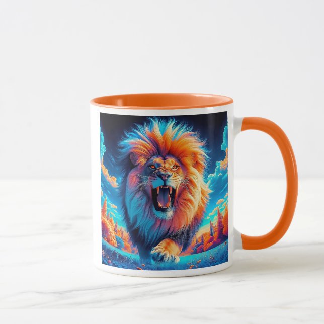 Caneca Un lion impressionnant qui rugit. (Direita)