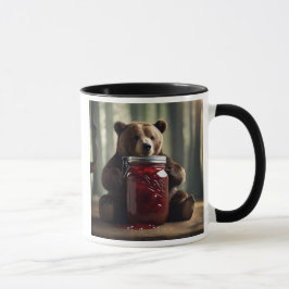 Caneca Un ourson assis devant un pot de confiture.