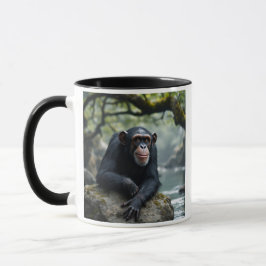 Caneca Un singe chimpanzé au repos sur un rocher.