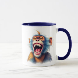 Caneca Un singe mort de rire au sourire éclatant.