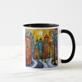 Caneca Un village coloré aux formes originales.