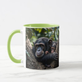 Caneca Une maman singe veille sur bébé.