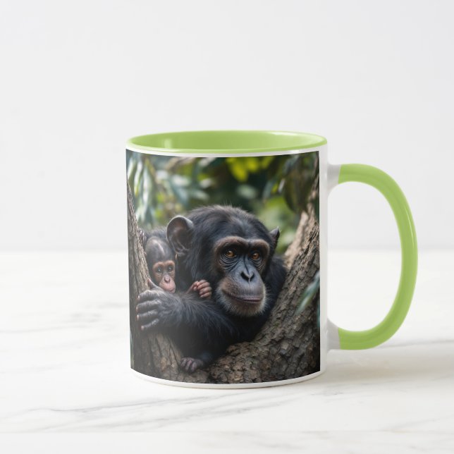 Caneca Une maman singe veille sur bébé. (Direita)