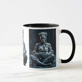 Caneca Une poupée au visage de porcelaine et ses lapins.