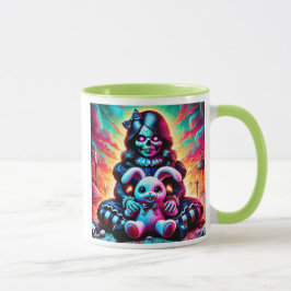 Caneca Une poupée d'enfer avec son gentil lapin. 