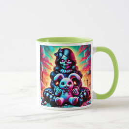 Caneca Une poupée maléfique et son lapin préféré.