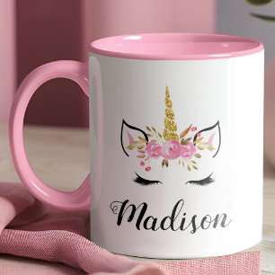 Caneca Unicorn Face com Eyelashes Nome Personalizado