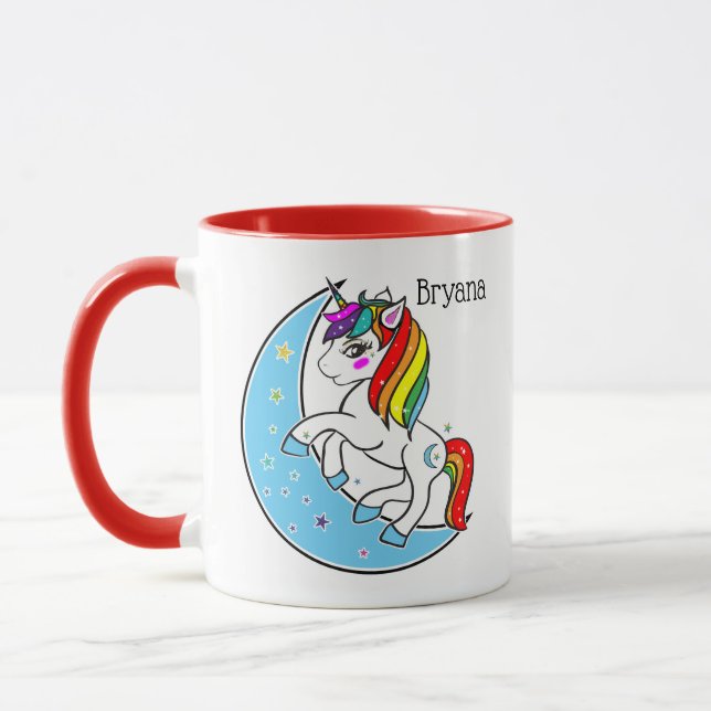 Caneca Unicórnio Arco-íris Celestial Lua e Estrelas Azul (Esquerda)